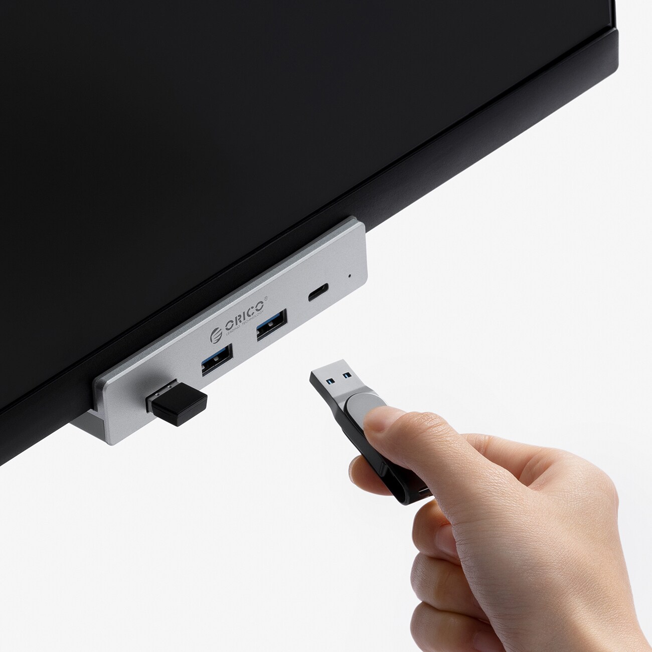 Orico MH4PC Hub med klämfäste – USB-C / 3x USB-A 3.0 + 1x USB-C 3.0 – Silver, bild 5