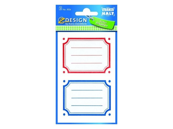 Avery 3026, Blå, Grön, Röd, Vit, Gul, Permanent, papper, 70 mm, 52 mm, 6 styck