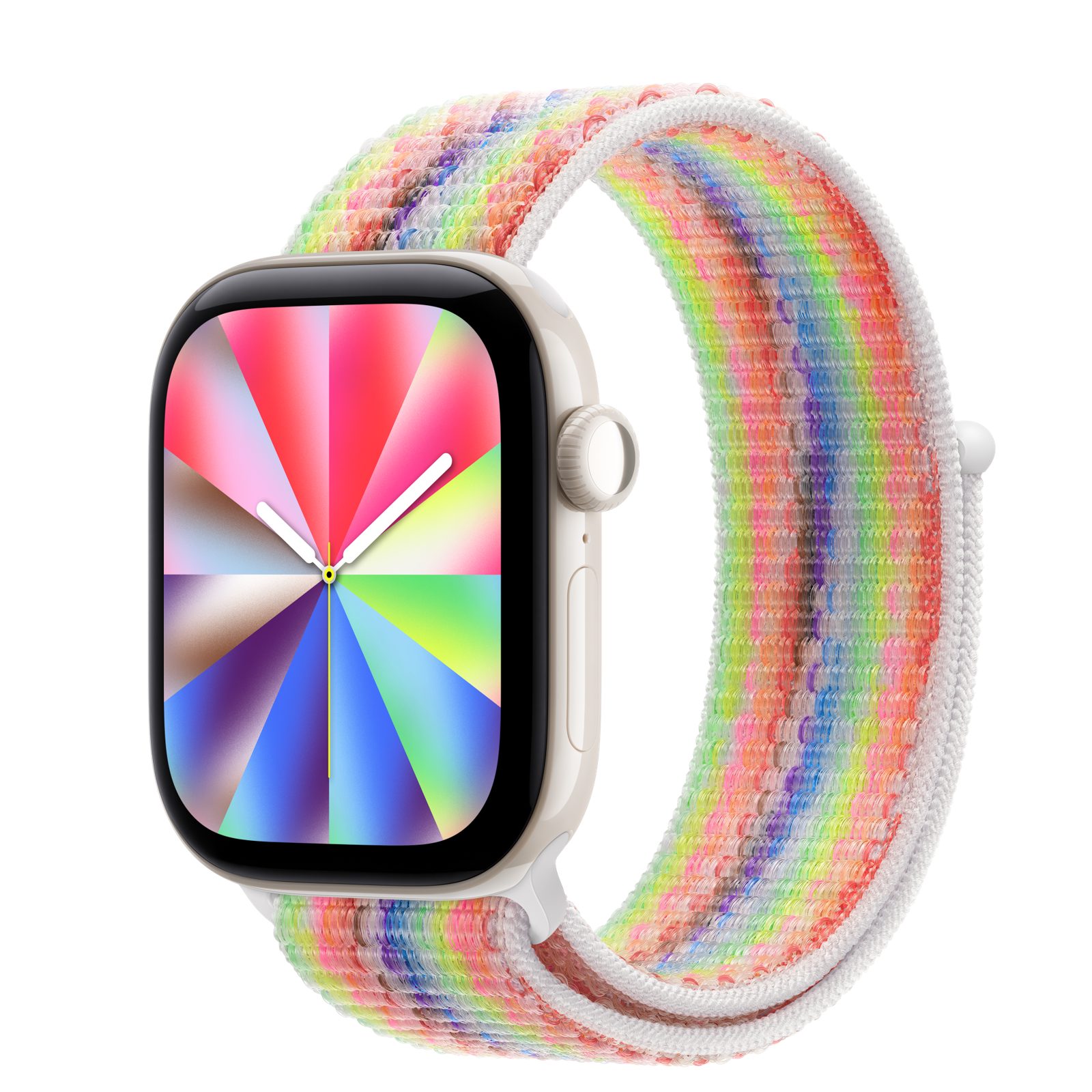 Apple Watch Series 12 (GPS + Cellular) • Keramikboett pärlvit, 42 mm • Sportloop Pride Edition