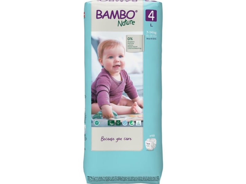 Barnblöja, tålig/tap-barn, miljömärkt, Bambo Nature, stl 4, 3-pack