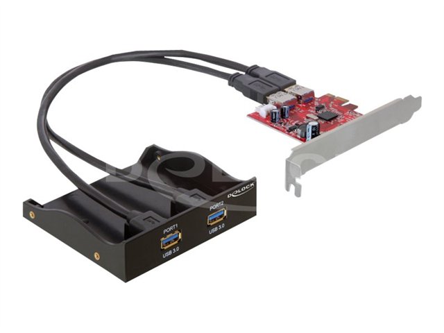 PCI-Express x1 kort, DeLock, 2xTyp A portar i fronten, floppy-ström, USB 3.0