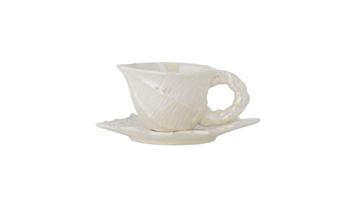 Bloomingville - Shellie Cup with Saucer - White - Stoneware, bild 3