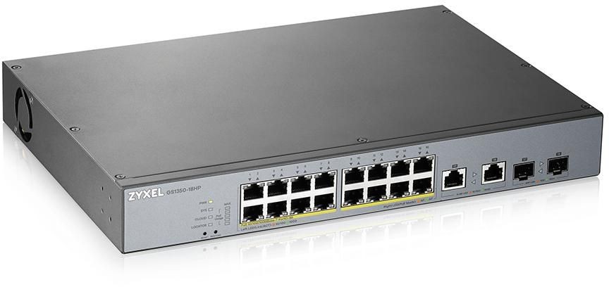 ZyXEL GS1350-18HP, 18-port Gigabit, 16xPoE (802.3af/at) Long Range, 2xSFP, 250W, Nebula/Standalone, rackmonterbar, bild 2