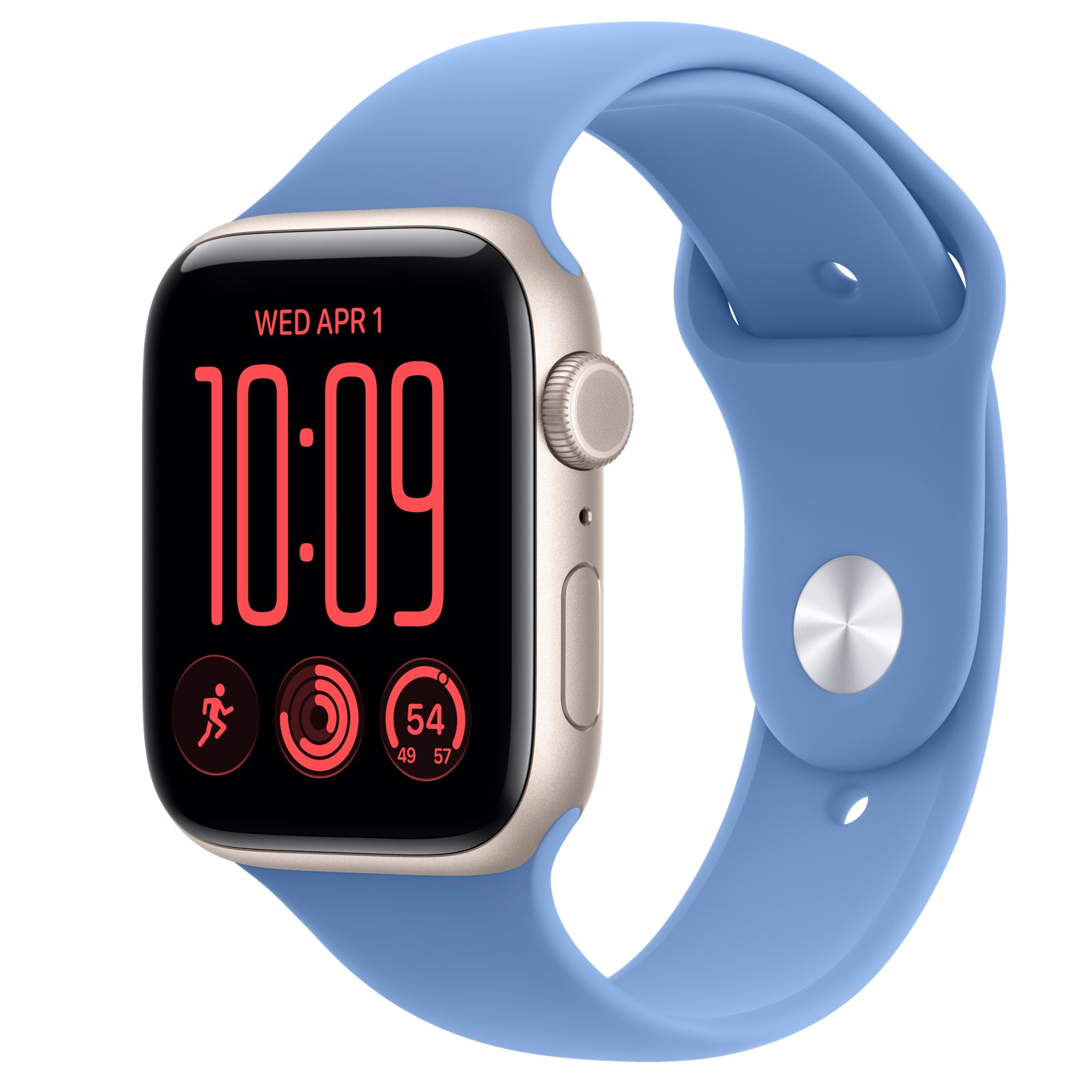 Apple Watch SE 3 (GPS + Cellular) • Aluminiumboett stjärnglans, 44 mm • Sportband ängsblå