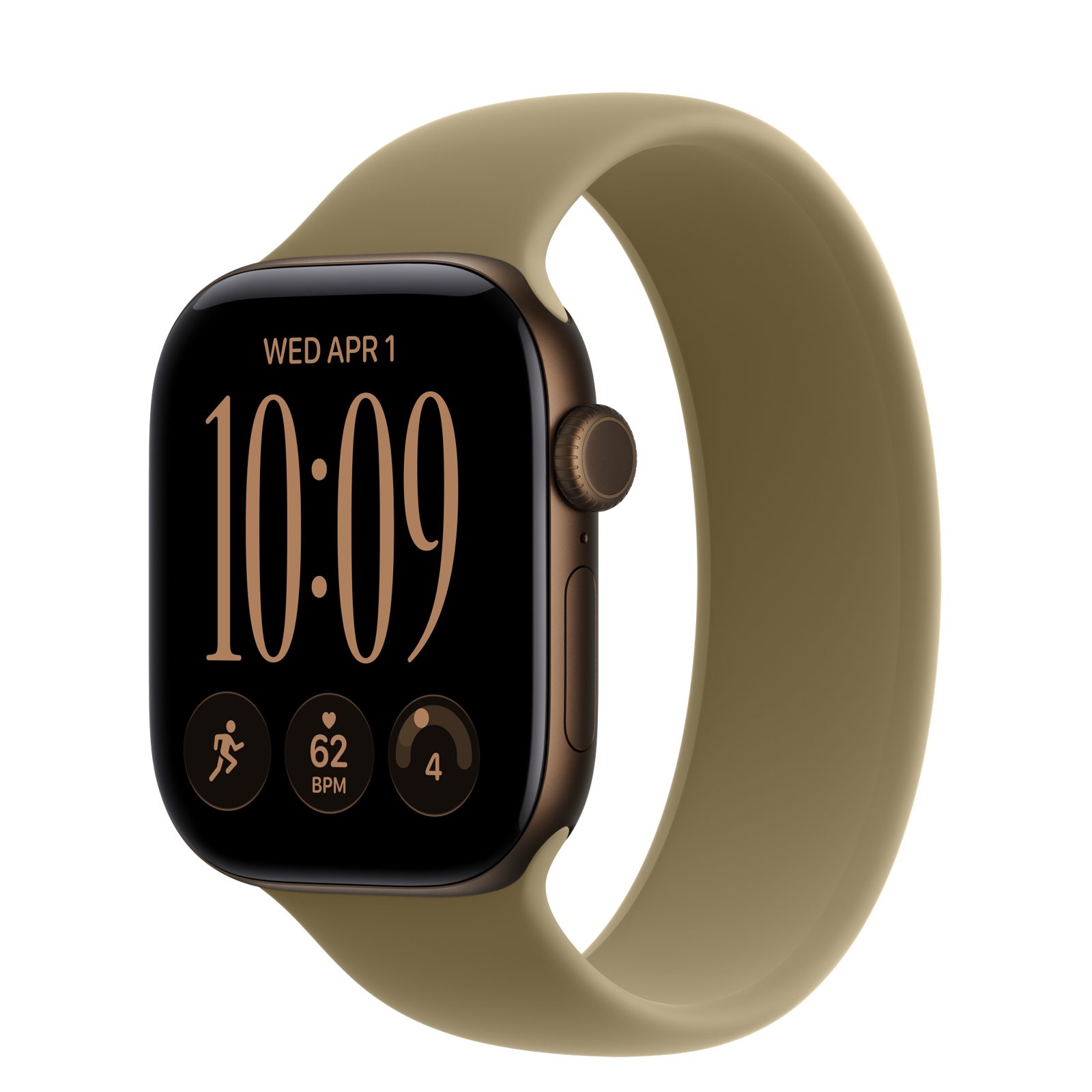 Apple Watch Series 12 (GPS + Cellular) • Aluminiumboett mörk brons, 42 mm • Sololoop oliv