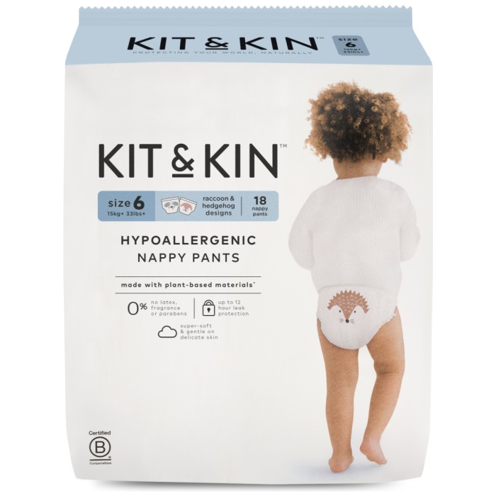 Kit & Kin Hypoallergena Byxblöjor/Pull Ups Storlek 6 Maxi (15+ kg) 18 st