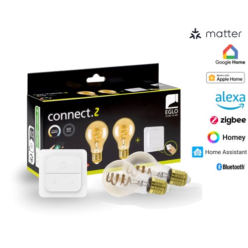 EGLO CONNECT-Z E27 LED A60 Amber-lampa 2-pack – Justerbart Vitt Ljus, Zigbee, Matter & Thread Kompatibel