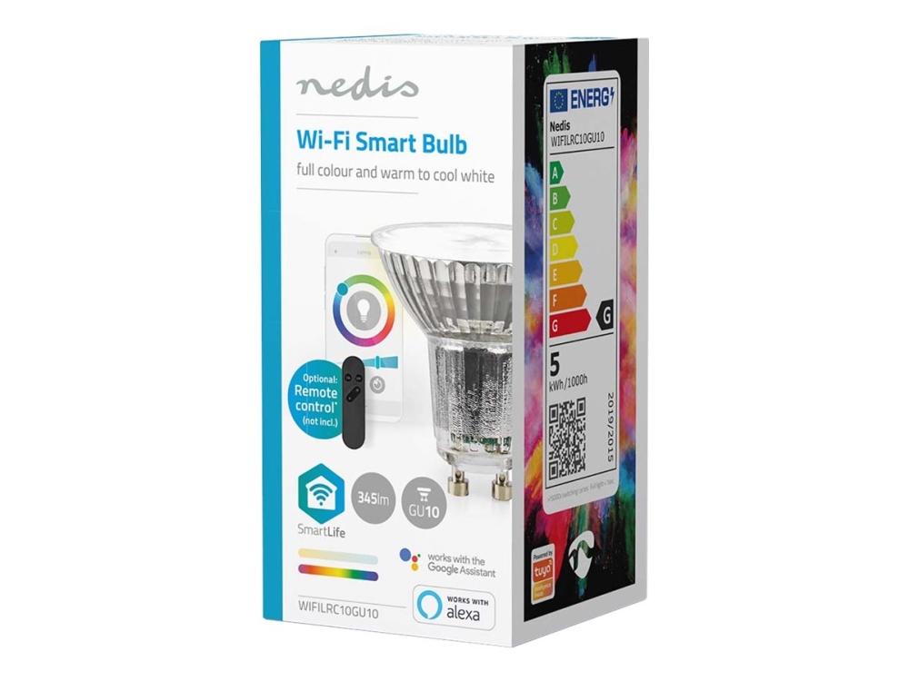 Nedis SmartLife - LED-spotlight - form: PAR16 - GU10 - 4.9 W (motsvarande 40 W) - klass G - RGB/varmt till kallt vitt ljus - 2700-6500 K