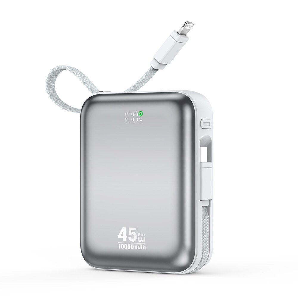 BWOO Powerbank 45W 10000 mAh med USB-C- och Lightningkabel - Grå, bild 2