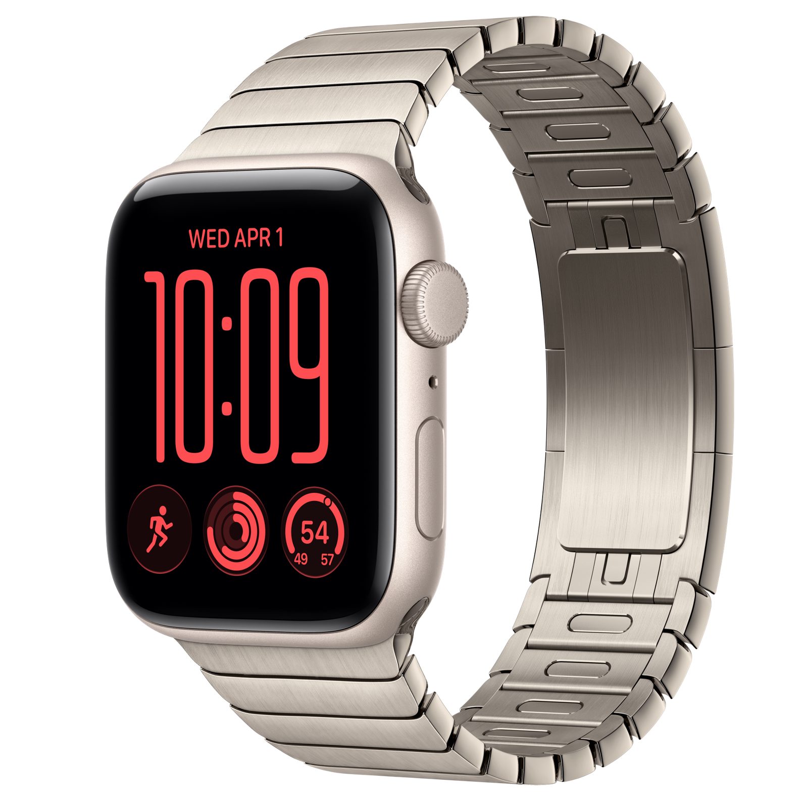Apple Watch SE 3 (GPS) • Aluminiumboett stjärnglans, 44 mm • Länkarmband naturlig finish