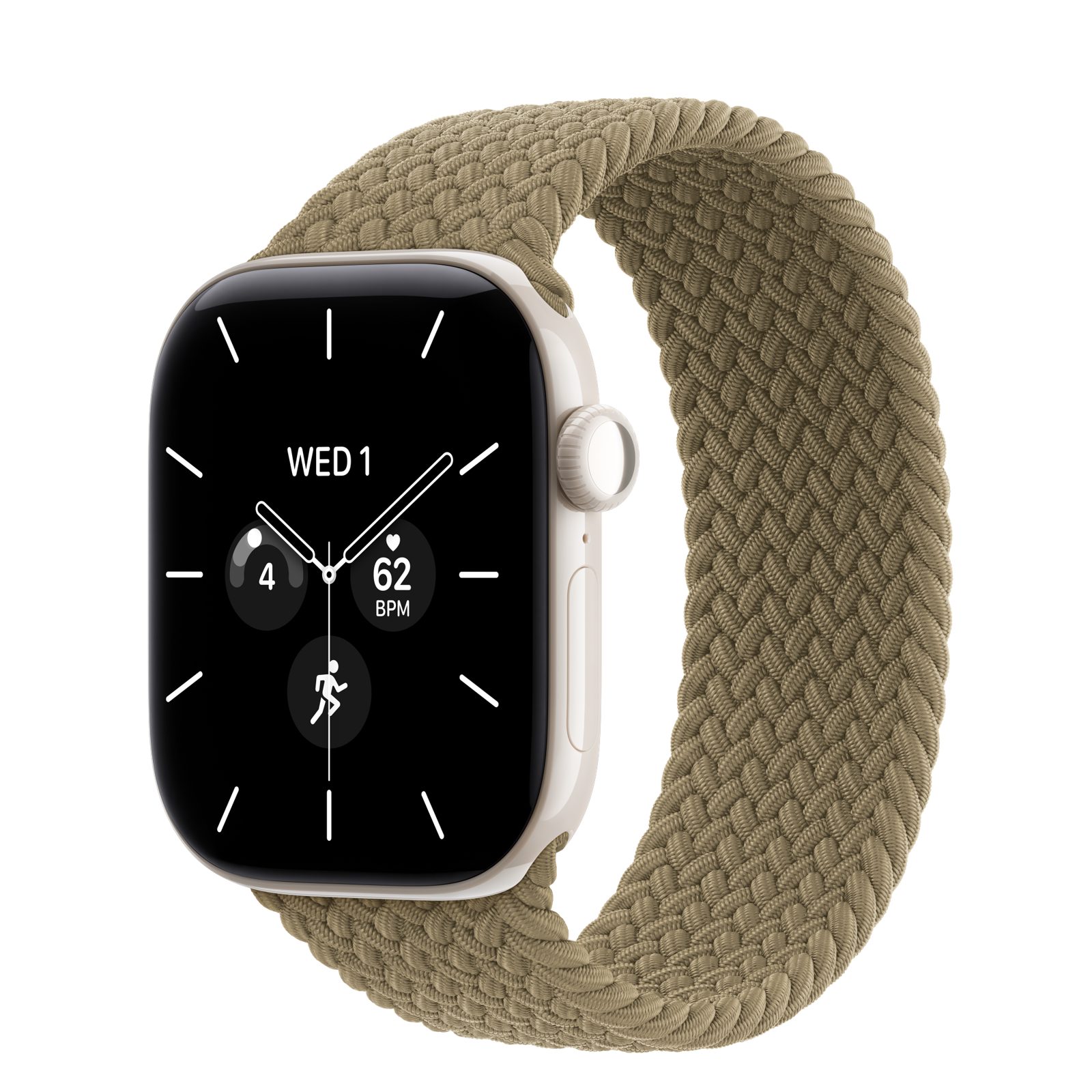Apple Watch Series 12 (GPS + Cellular) • Keramikboett pärlvit, 42 mm • Flätad sololoop oliv
