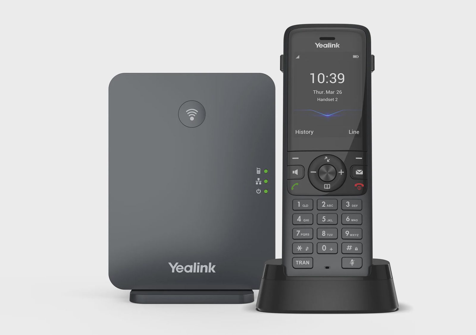 Yealink W78P - Trådlös VoIP-telefon - med Bluetooth interface med nummerpresentation - 1900 MHz - DECT - 3-riktad samtalsförmåg - SIP, SIP v2, VQ-RTCPXR, RTCP-XR - 10 linjer - svart, klassiskt grå