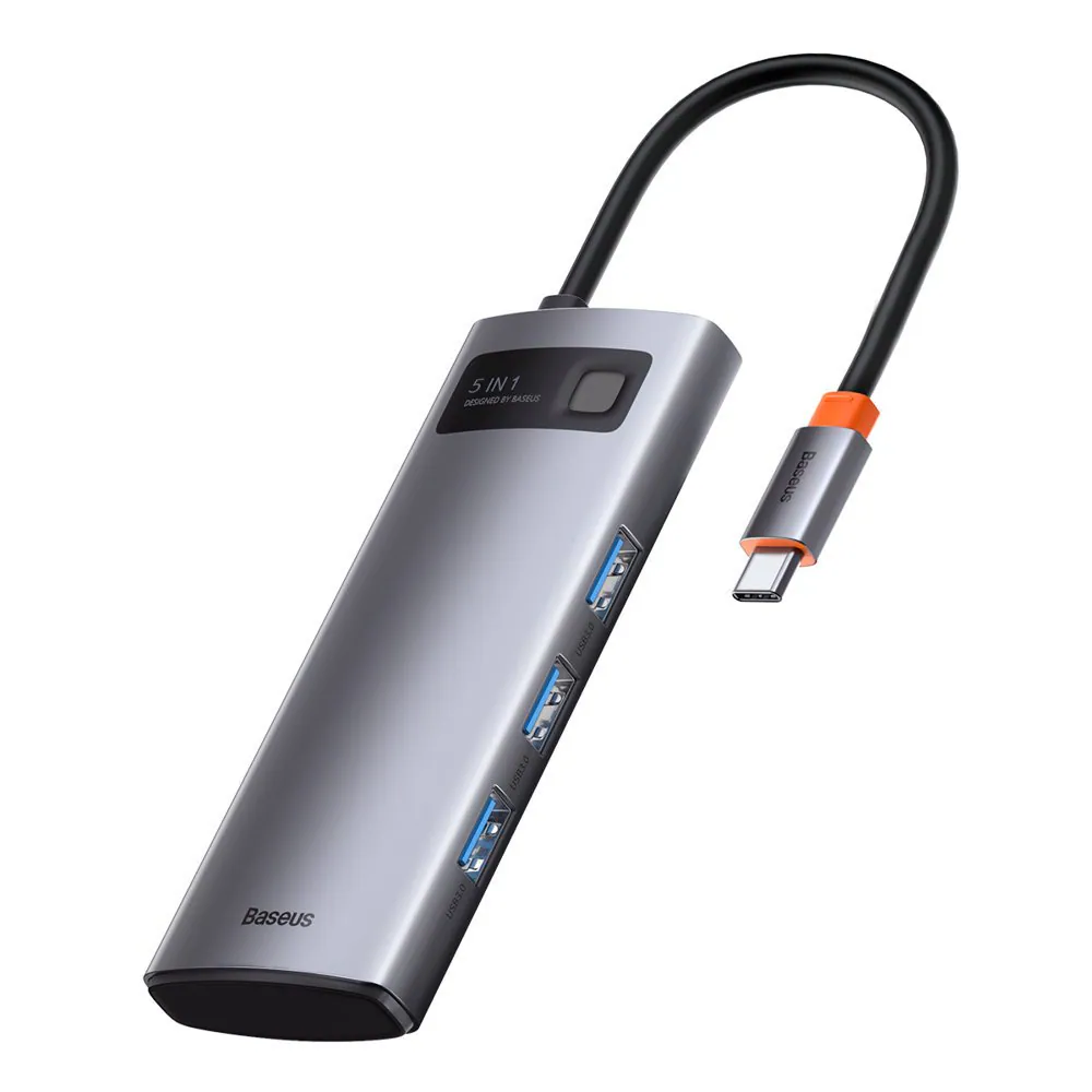 Baseus Metal Gleam, USB 3.2 Gen 1 (3.1 Gen 1) Type-C, 100 W, Grå, 4K Ultra HD, 60 hz, HDMI, USB 2.0, USB 3.2 Gen 1 (3.1 Gen 1) Type-A, USB 3.2 Gen 1 (3.1 Gen 1) Type-C