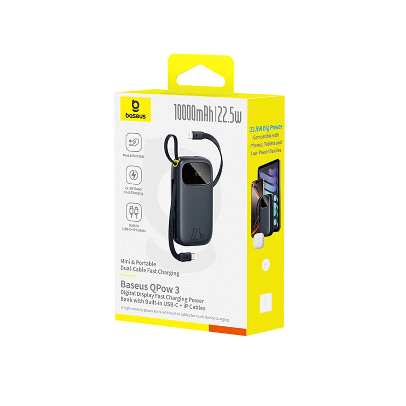 Baseus EnerFill FC31 10000mAh 22.5W Powerbank med digital display och 2 inbyggda kablar - Svart, bild 4