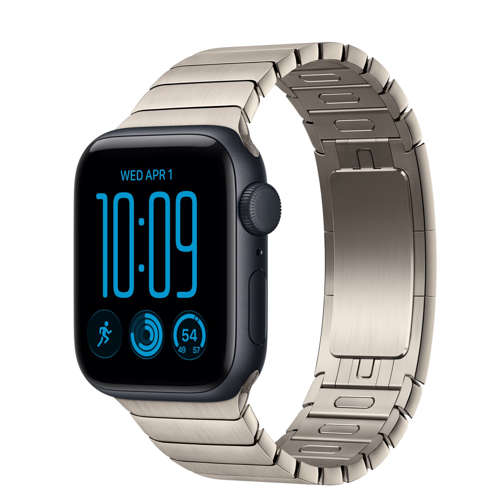 Apple Watch SE 3 (GPS) • Aluminiumboett midnatt, 40 mm • Länkarmband naturlig finish