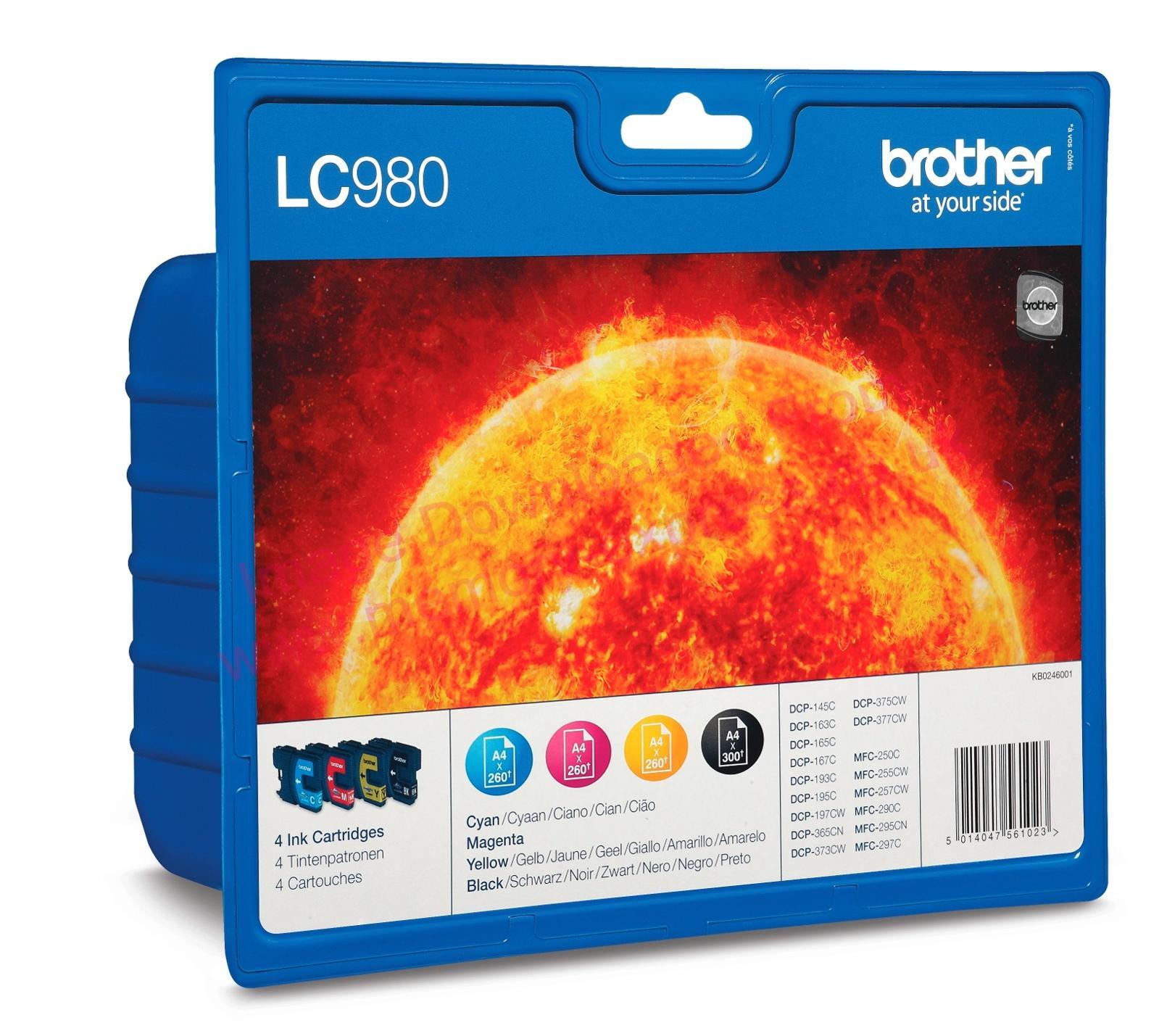 Brother LC980 Value Pack, 4 st patroner (Svart 300 sidor,Cyan/Magenta/Gul 260 sidor), DCP-145C, DCP-165C, bild 3