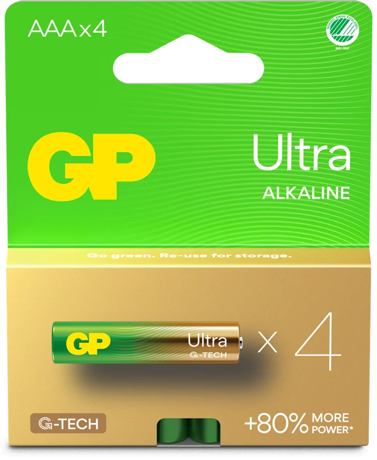 GP Ultra Alkaline Battery, Size AAA, 24AU/LR03, 1.5V, 4-pack
