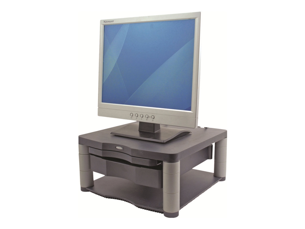 Monitorstand, Fellowes Plus, 5 højdetrin, med skuffe, graphite, bild 2