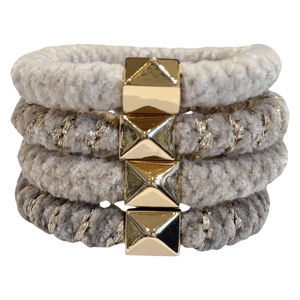 Dark Fluffy Fat Hair Tie Sand Mix W/Gold 4 pcs