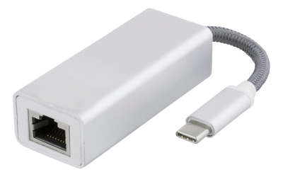 Adapter Deltaco, USB-C till Gigabit/RJ45, PC/Mac - Silver