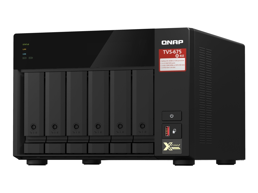 QNAP TVS-675-8G NAS med 6 fack KX-U6580 8C/8T 2,5 GHz 8 GB RAM
