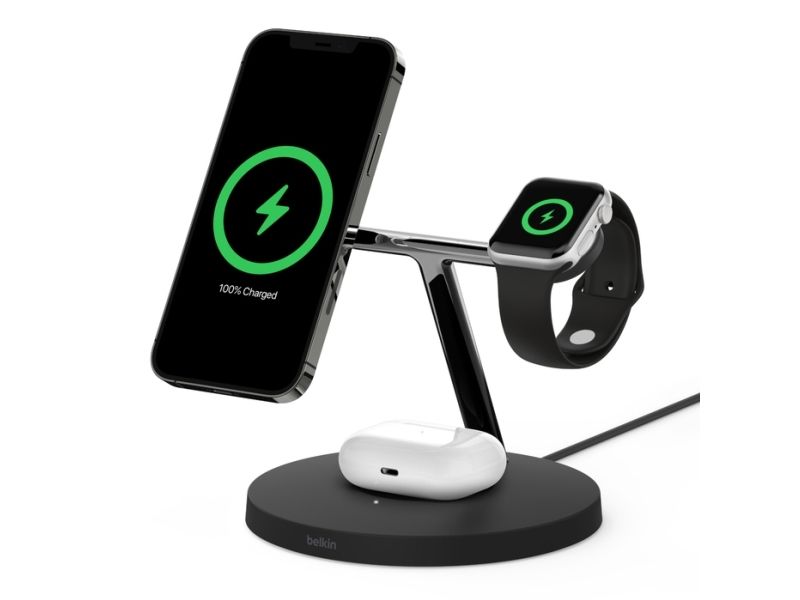 Belkin BoostCharge Pro WIZ009vfBK-APL laddningsställ 3-i-1 MagSafe 15 W, svart