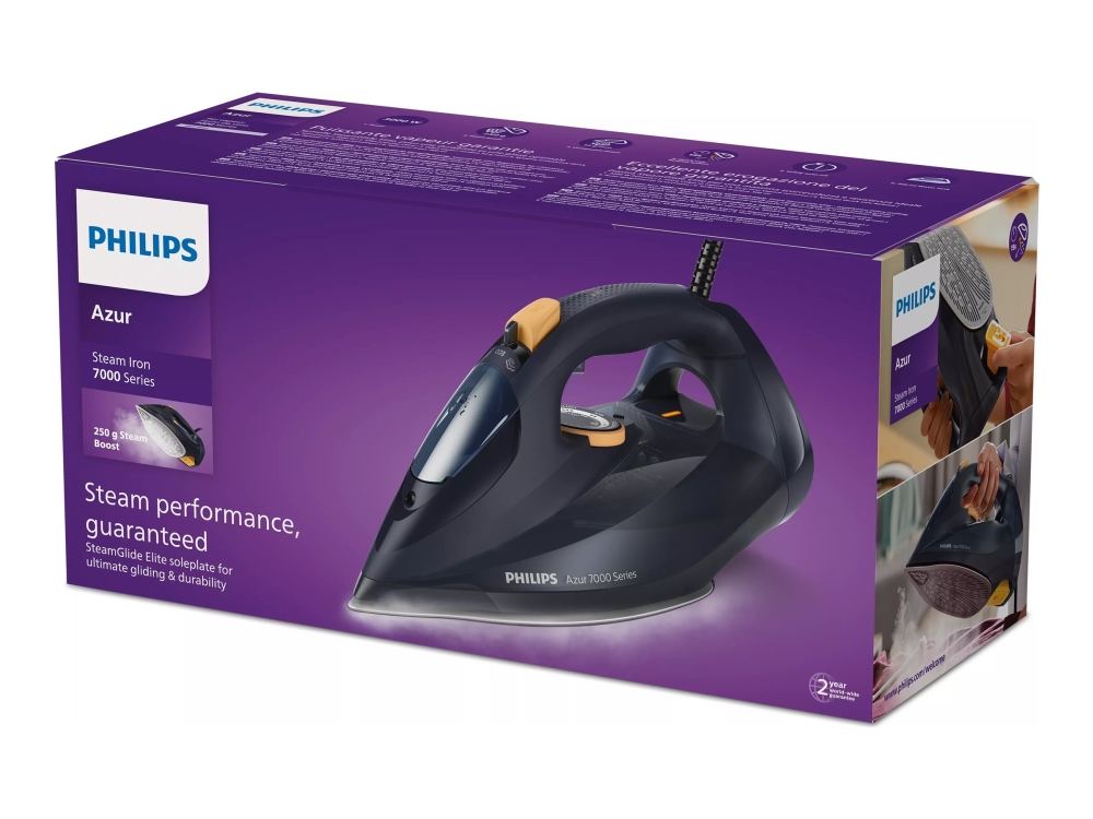 Philips 7000 Series DST7060/20 ångstrykjärn 3000 W SteamGlide Elite, blå/gul