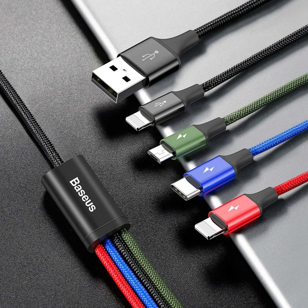 Baseus 4in1 USB kabel: 2x Lightning, USB-C, micro USB, nylonflätad 3,5A, 1,2m, svart (CA1T4-A01), bild 3