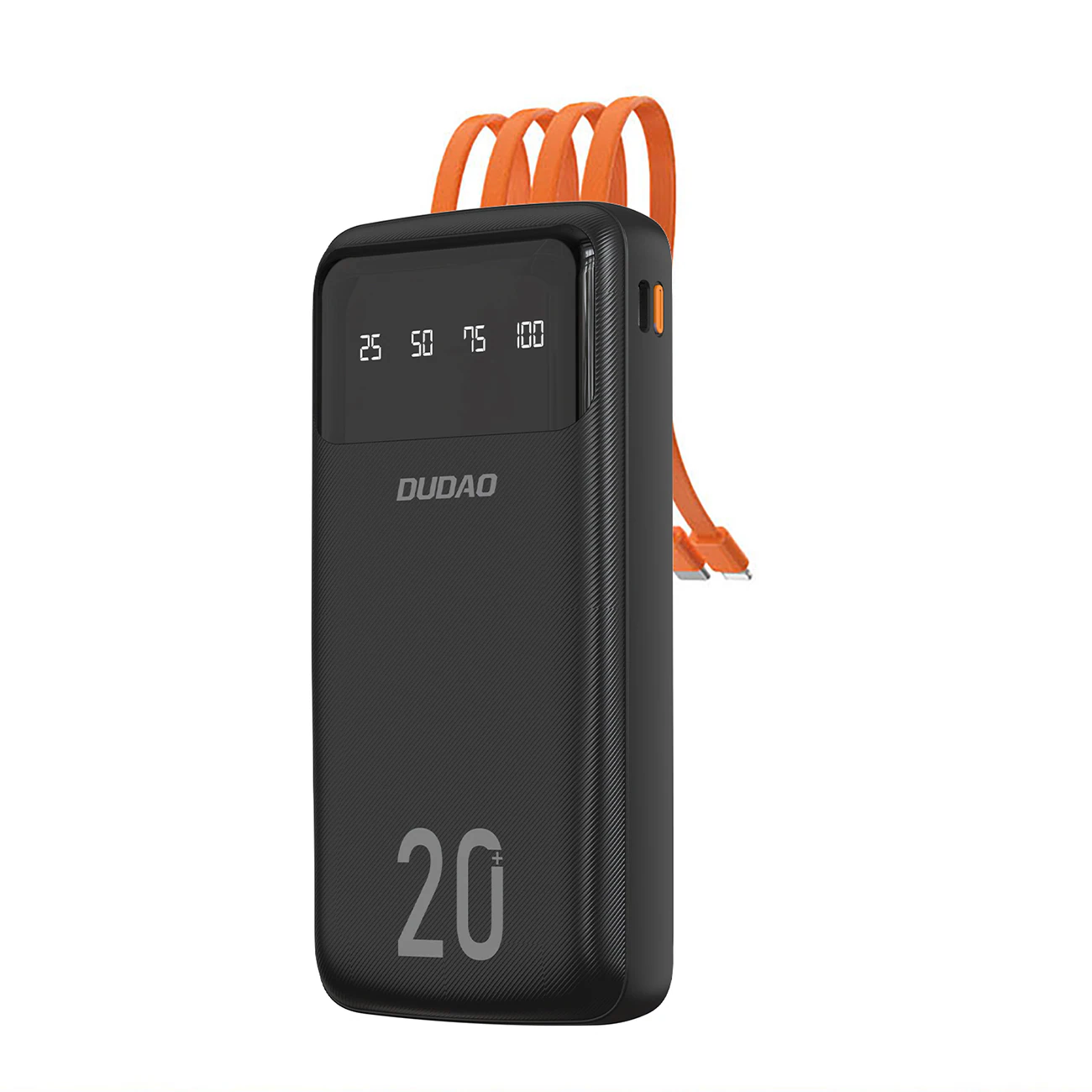 Dudao 20000mAh powerbank med 3 kablar USB Type C, micro USB, Lightning - svart (K6Pro+)