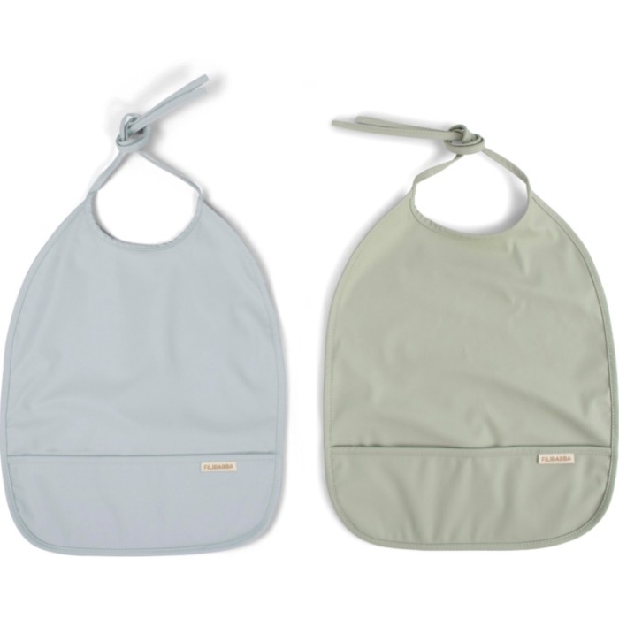 FILIBABBA Haklapp med knytband Pearl Blue + Desert Sage 2-pack