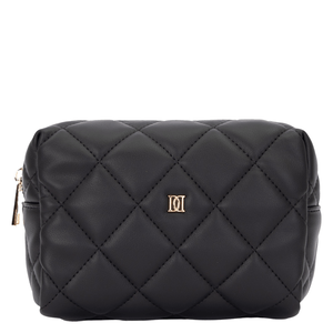 DARK Leather Quilted Make-Up Pouch Small Black