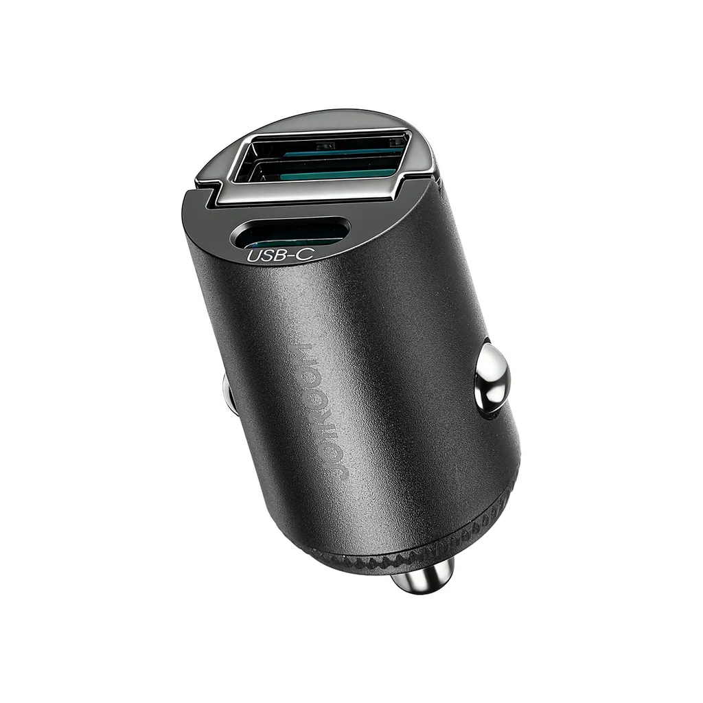 Joyroom JR-CCN18 USB-A/USB-C mini billaddare med dragring – svart
