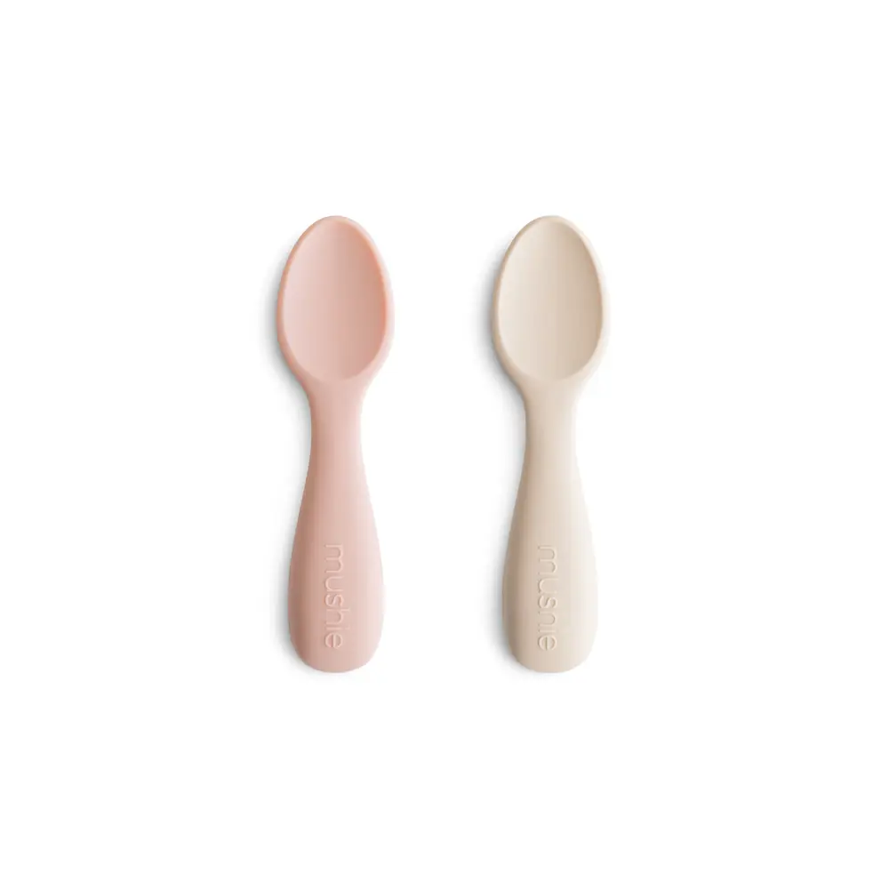 Mushie - Toddler Starter Spoons - Blush/Shifting Sand - 10.5 x 2.5 x 1.1 cm