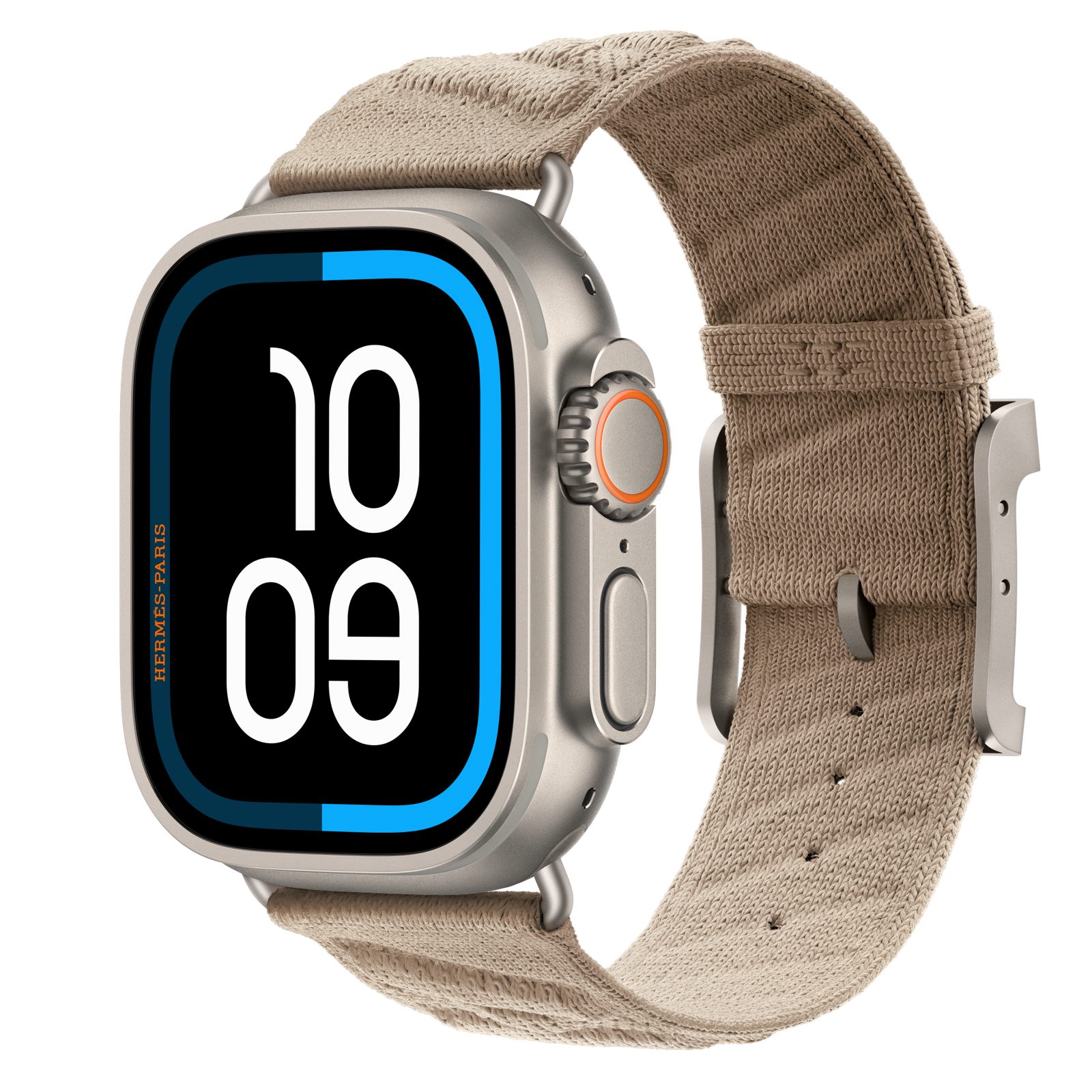 Apple Watch Hermès Ultra 4 (GPS + Cellular) • Titanboett naturlig, 49 mm • En Mer i Argile