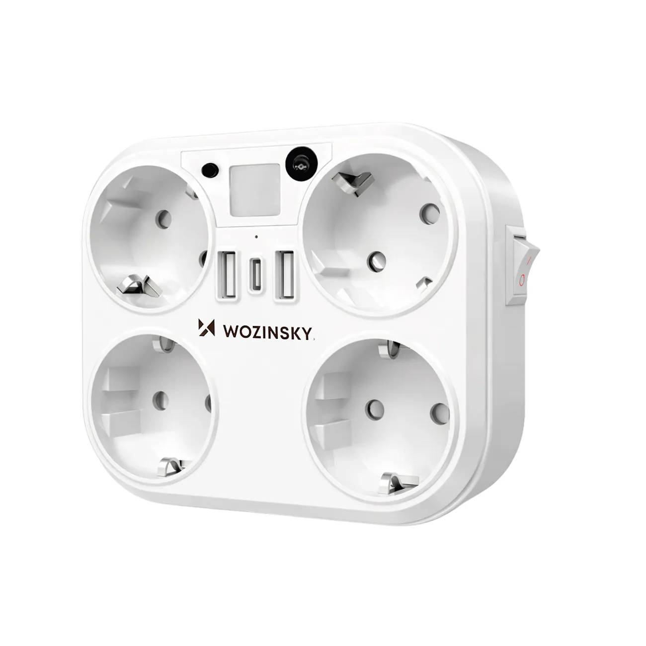 Wozinsky WRS-2B 4x växelström, 2x USB-A, 2x USB-C, 4000 W nätverksfördelare med lampa – vit
