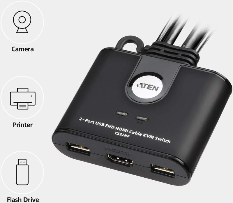 ATEN CS22HF - Omkopplare för tangentbord/video/mus/USB - 2 x KVM / USB - 1 lokal användare - skrivbordsmodell