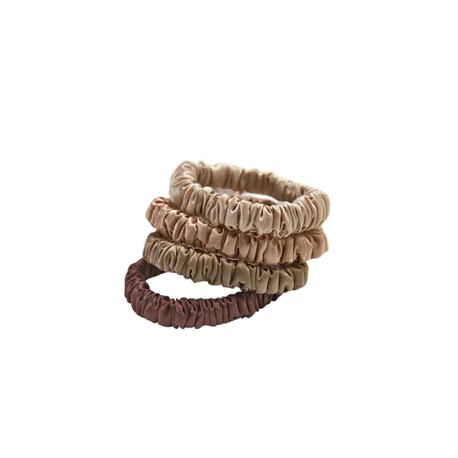 Lenoites Mulberry Silk Skinny Scrunchies Beige/Light Brown/Brown/Coffee 4 pcs
