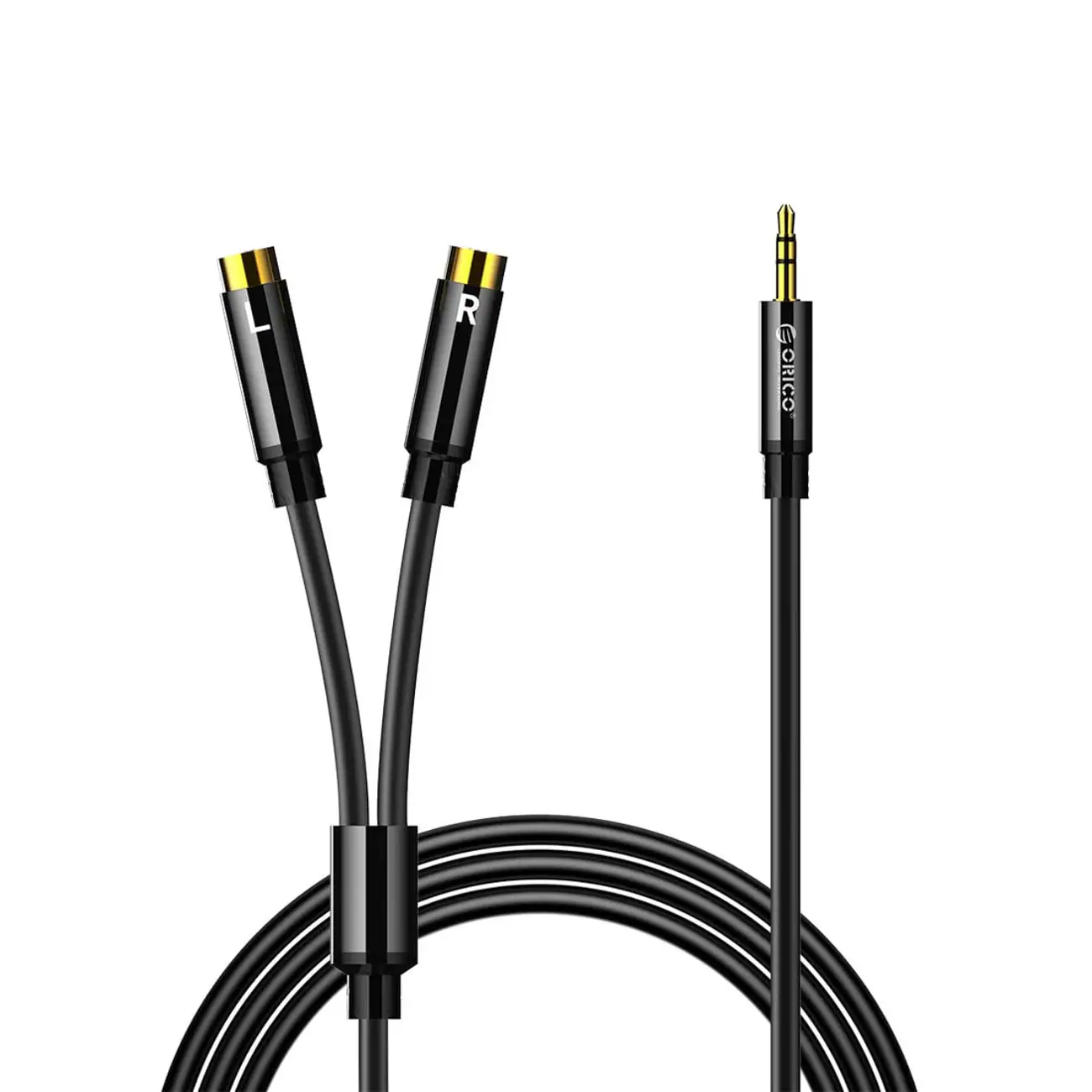 Orico AXRF ljudkabel, 3,5 mm minijack till 2x RCA-honkontakt, 5 m – svart