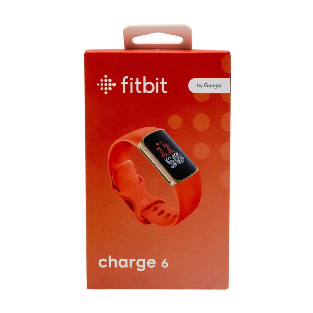 Fitbit Charge 6 aktivitetsarmband med AMOLED-skärm, Bluetooth och NFC, korall/guld