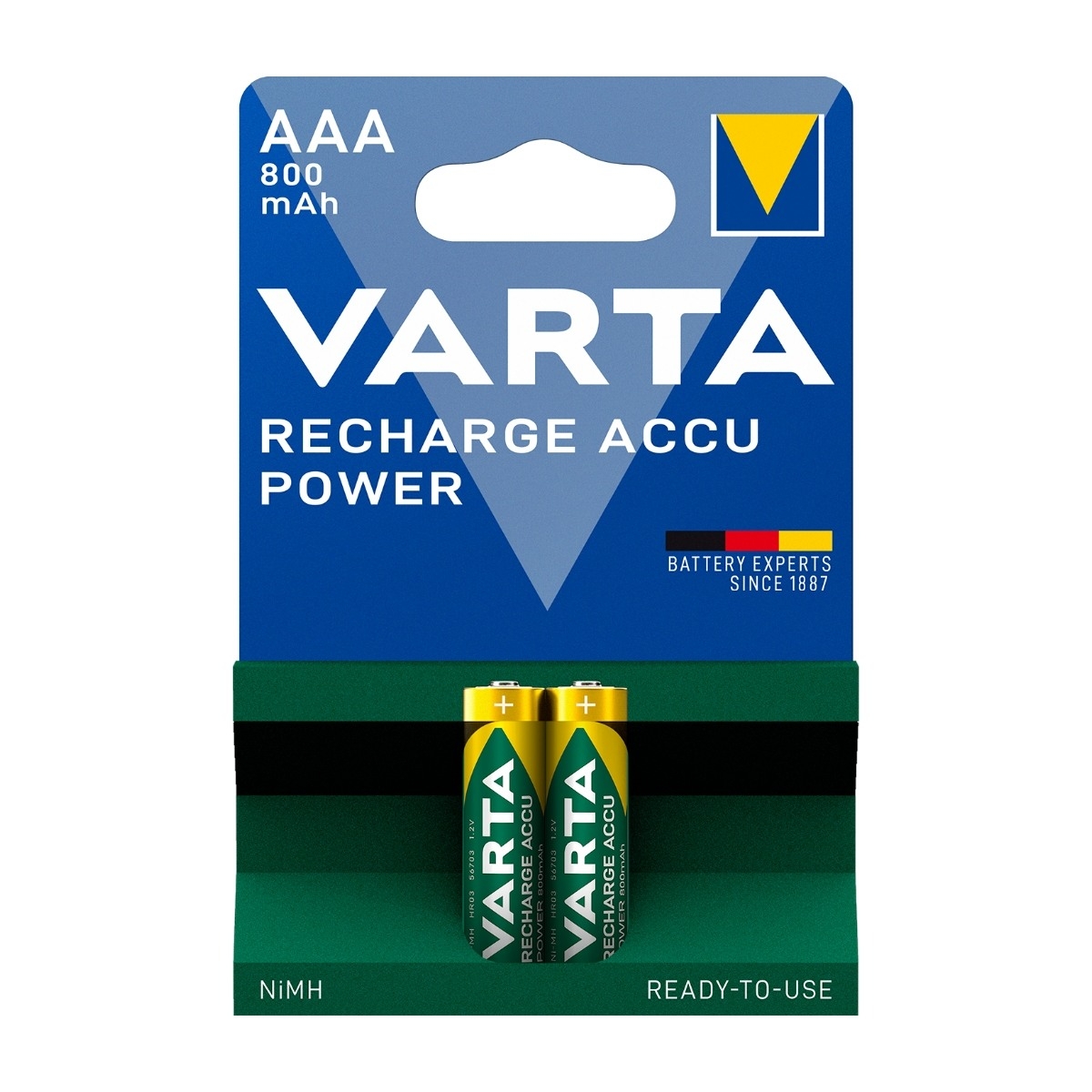 VARTA Recharge Accu Power uppladdningsbart AAA batteri 800mAh, 2 st
