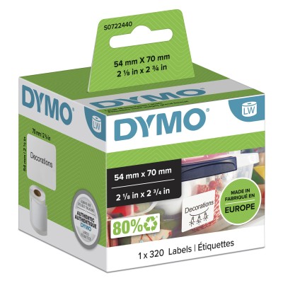 DYMO Vit 70x54mm (permanent), 320 etiketter/rulle till Dymo Labelwriter 320,330 Turbo, EL 40, EL 60