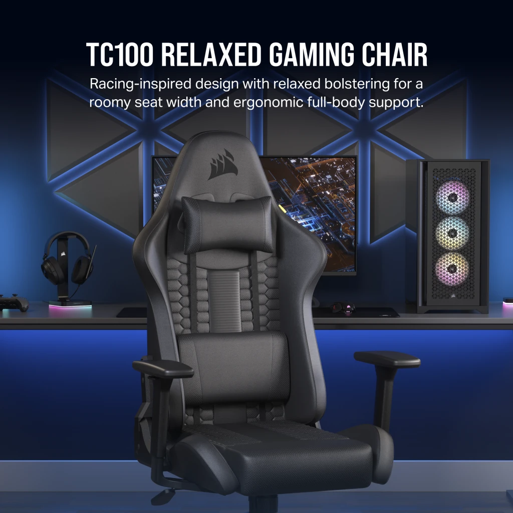 TC100 RELAXED gamingstol – svart konstläder/svart, bild 2