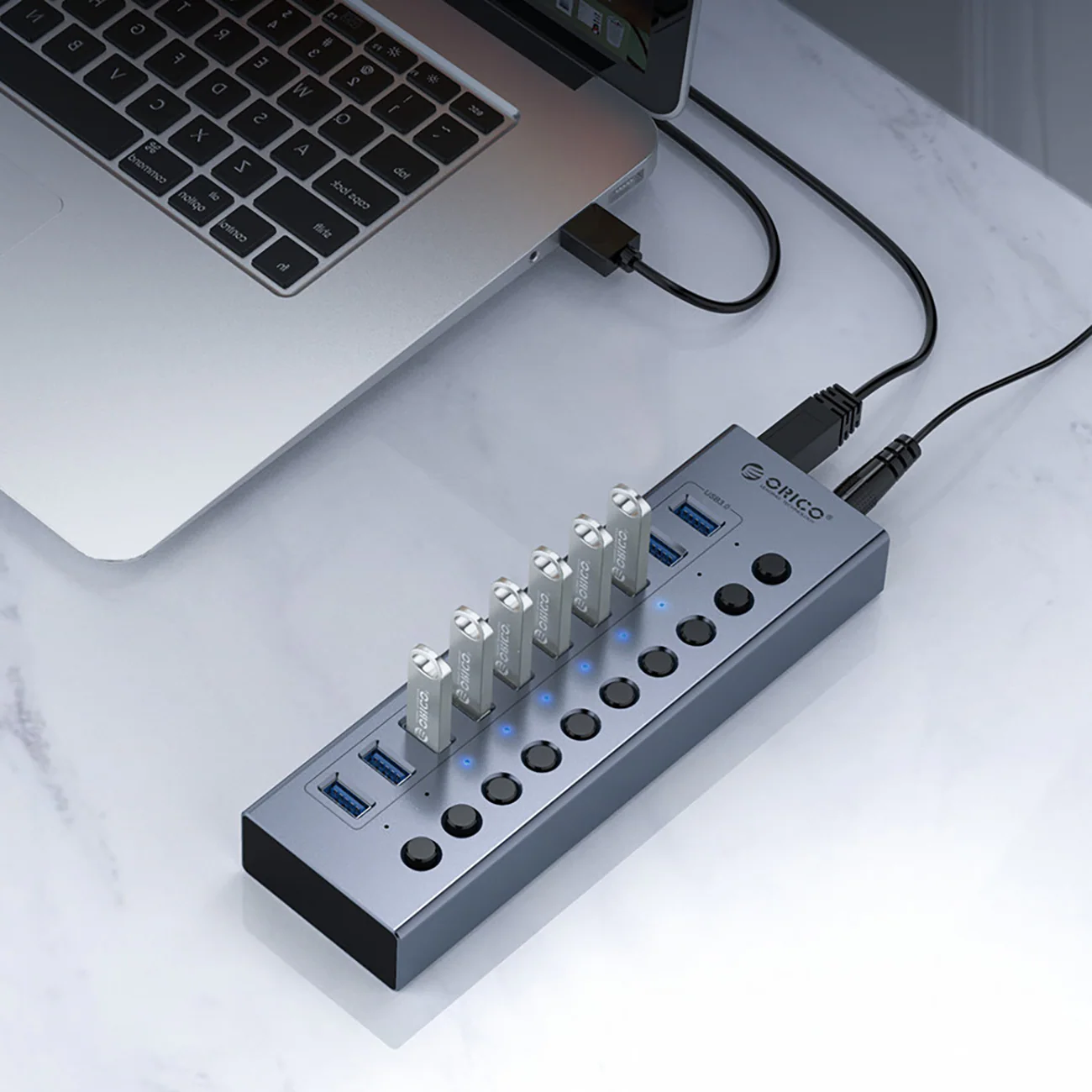 Orico BT2U3-16AB Hub 16x USB-A 3.0 med switchar - grå, bild 4