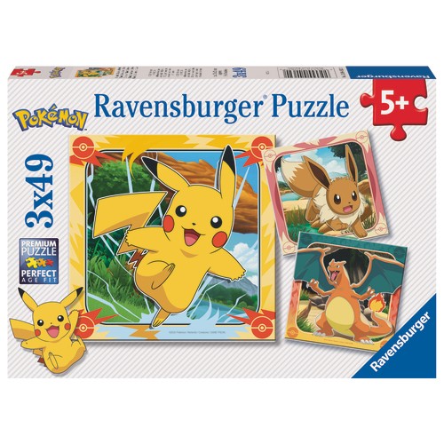 Ravensburger Pokémon Pikachu, Eevee & Charizard Puzzle (3x49 Bitar)