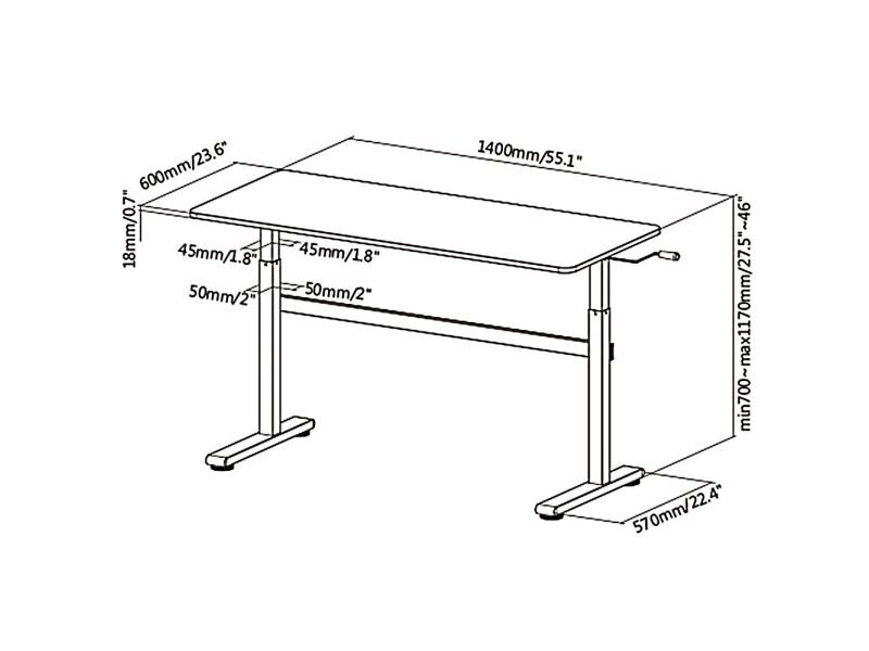 Manuellt höjdjusterbart skrivbord Ergo Office, max 40 kg, max höjd 117 cm, bordsskiva för stående/sittande arbete, ER-401 W, bild 2