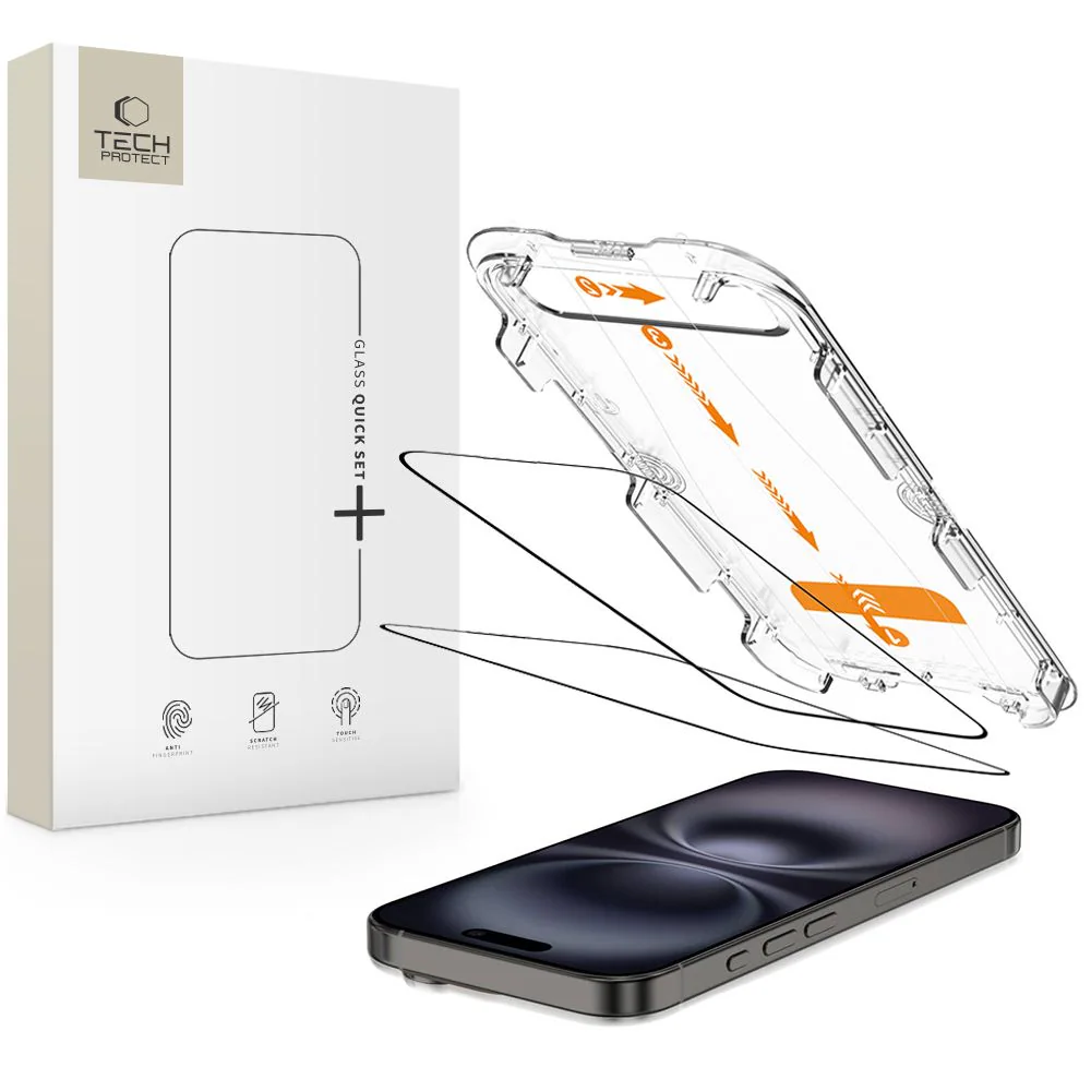Tech-Protect Quick Set+ härdat glas 2-pack för iPhone 15 / 16