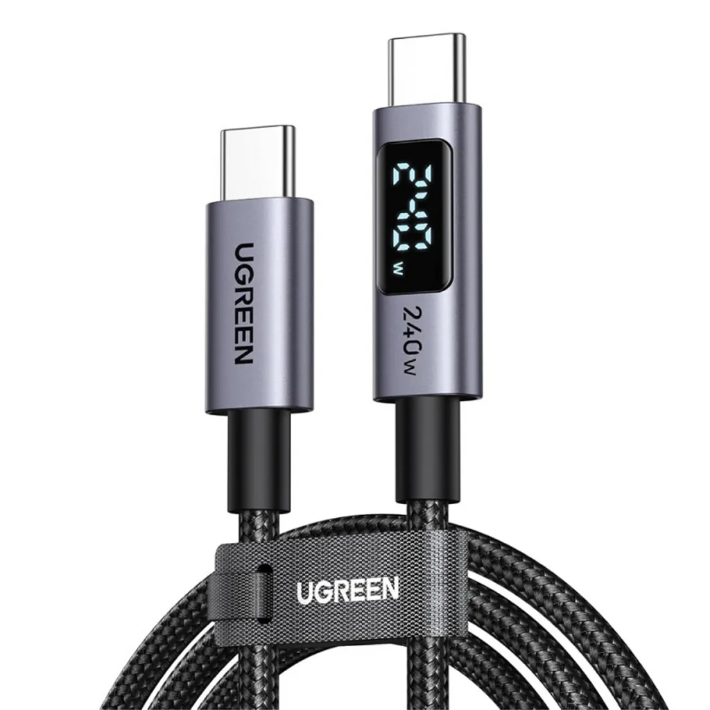 UGREEN 65866 USB-C till USB-C-kabel med Display, 240W – Grå