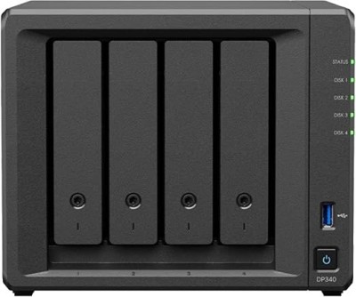 Synology ActiveProtect DP340, 4-bay backup appliance, 4x 8 TB HDD + 2x 400 GB NVMe SSD cache, 16 GB RAM, 10GbE LAN