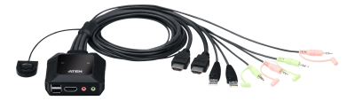 Systemswitch Aten CS22H-AT, 2-vägs KVM, HDMI 4K@60Hz, audio, USB, kablage ingår
