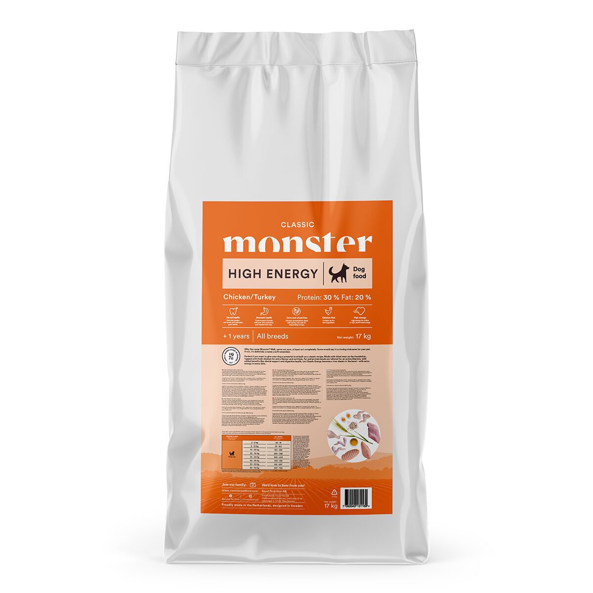 Monster Dog Classic High Energy Chicken & Turkey Torrfoder till Hund 17kg